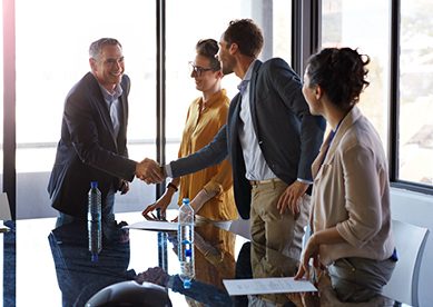People shaking hands at business meeting