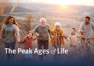 Family running through field; The Peak Ages of Life