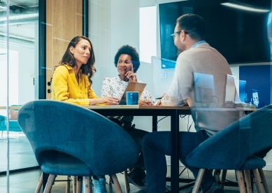 3 business people in conference room at office